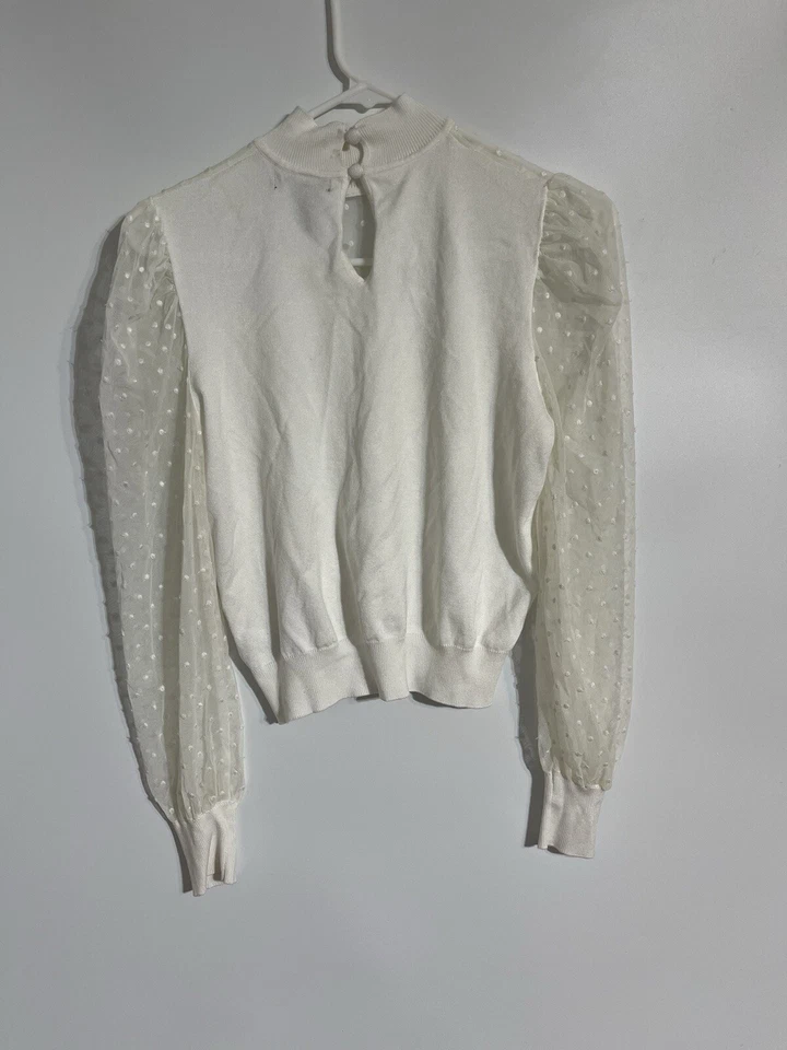 Forever 21 90s Y2K Top Small Mesh Embroidered Polka Dots Dainty Coquette Office - Image 2 of 4