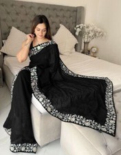 Beautiful Party Wear Faux Georgette Saree, Indian Wedding Sari With Blouse VV-DX