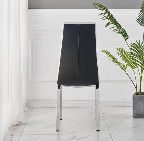 Dining Table Set Black Glass and Black High Gloss Rectangle 6 Faux Leather Chair - Picture 24 of 53