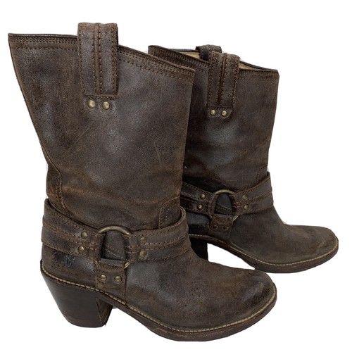 FRYE Harness Boot 8 Women's Brown Distressed Leath