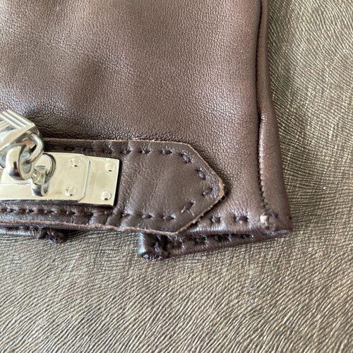 Auth Hermes Kelly Gloves Brown Lambskin Leather Silver France 6 1/2 Size Women's - Picture 7 of 8