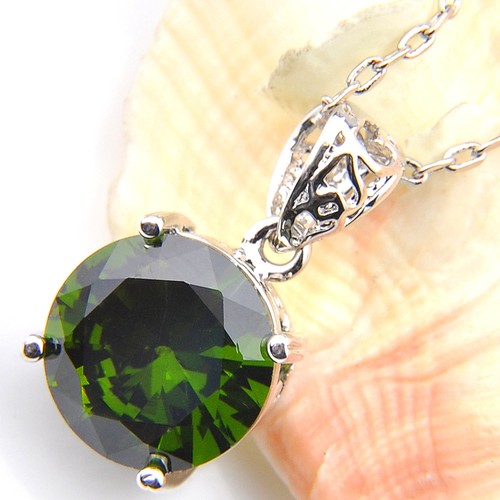 Birthstone Gemstone Natural Olive Peridot Solid Silver Woman Necklace Pendants - Picture 5 of 7
