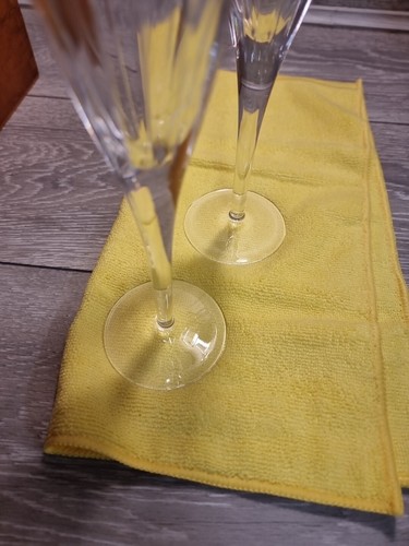 Pair of 24 Crystal Atom Champagne Flutes in Original Wood Presentation Case- New - Imagen 20 de 24
