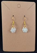 White Winter Snowflake Earrings - Gold Hooks - Dangle - Holiday - Handmade