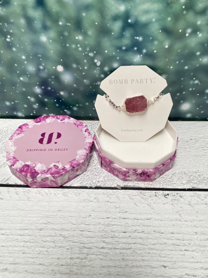 NIB RBP4912 Blissful Heart Genuine Dark Rose Druzy Silver Plating Bracelet - Image 3 of 3