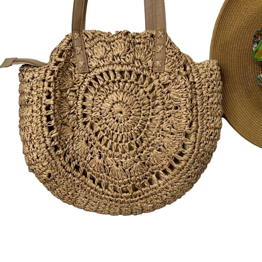 Straw Hat & Purse Summer Fun in the Sun Boho Duo Combo Gem