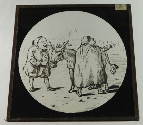 Antike s/w illustrierte magische Laterne Dia barmherziger Samariter verliert seinen Esel Arsch - Bild 2 von 3