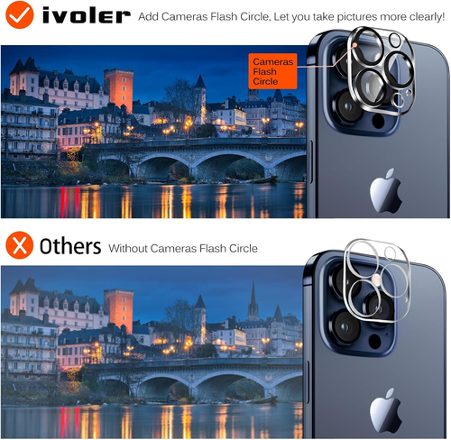 3+3 Pezzi Pellicola Vetro Temperato Compatibile Con Iphone 15 Pro Max 6.7 Pollic - Foto 8 di 12
