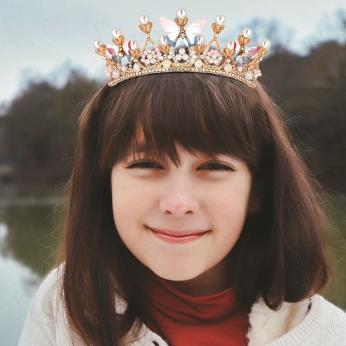Rhinestone Tiara Tiaras for Girls Butterfly Princess Crown Pearl Headband - Picture 4 of 7