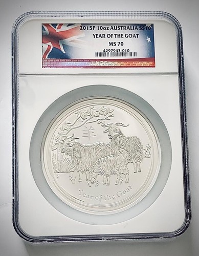 2015 P 10 oz Australia $10 Year of the Goat NGC MS 70 Silver coin - NO RESERVE!