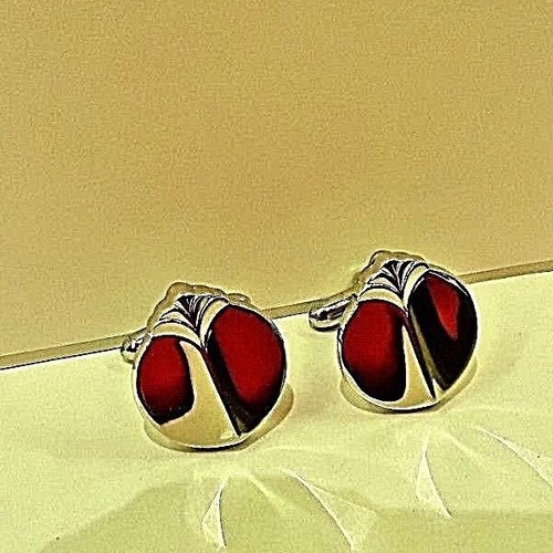 Vtg. Swank SILVER TONE CUFF LINKS  Round w/ Design  - Picture 2 of 5