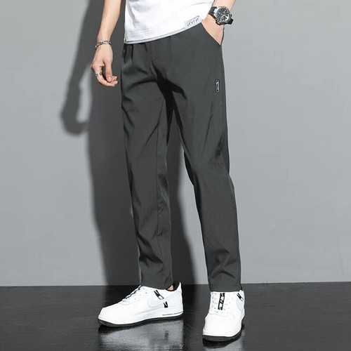 New Summer Ice Silk Men's Pants Black Gray Thin Business Casual Pants Sweatpants - Picture 20 of 27