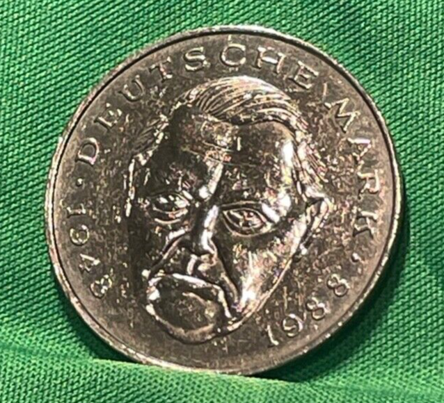 Germany 40 Years of Deutsche Mark Ludwig Erhard 2 Mark Coin 1990 D