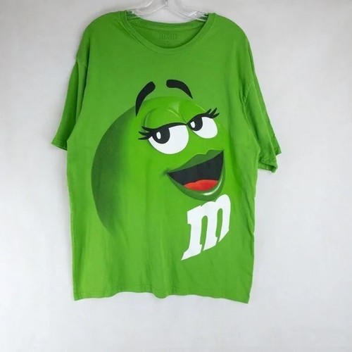 M&M's Shirt Large Green M & M Character Candy Wink Big Face Casual #1987