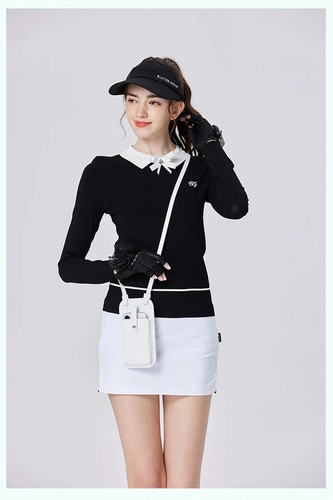 Women's High Elastic Knitted Sweater with Bowknot Collar for Slim Fit Sports - Picture 7 of 21