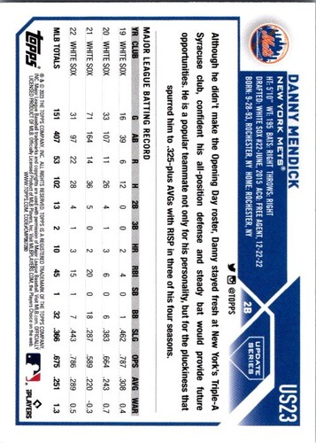 2023 Topps Update Baseball #US23 Danny Mendick SN - Picture 2 of 2