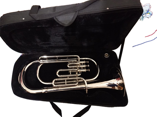 Baritone Marching Band Horn Musical Instrument Silver Chrome Polish - Picture 14 of 16