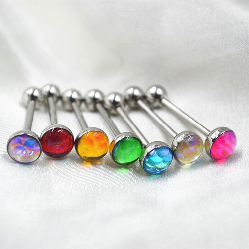 7 Pezzi Acciaio Chirurgico NUOVO Colorl Gems Body Piercing Lingua/Capezzolo Anelli Barre Nuovo - Foto 5 di 5