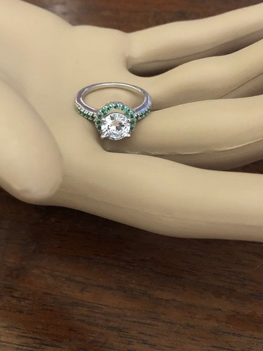 Atemberaubender 2 Karat Topas und Smaragd Quarz Dinner Ring, geprüftes Silber - Bild 6 von 12