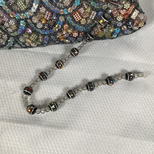 Vtg Silver Satin Multi-Colored Sequined Formal Clutch Purse Ball Snap Closure - Picture 9 of 10