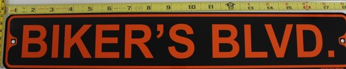 Metal Street Sign Biker's Blvd Harley Davidson Biker Cave Bar Decor 3"x18" - Picture 2 of 2