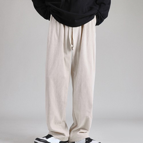 Men Elastic Waist Corduroy Pants Trousers Loose Straight Casual Sports Pants - Picture 5 of 16