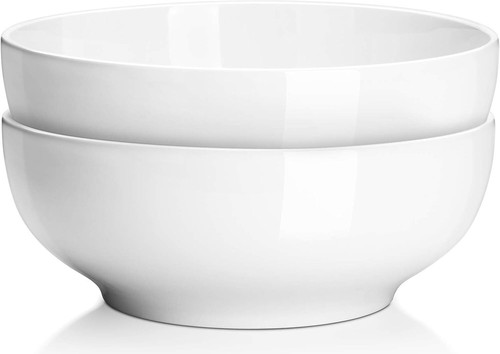 Serving Bowl, Large Salad Bowl, 9.5” White Ceramic Fruit Bowl, Microwave Safe - Picture 2 of 6