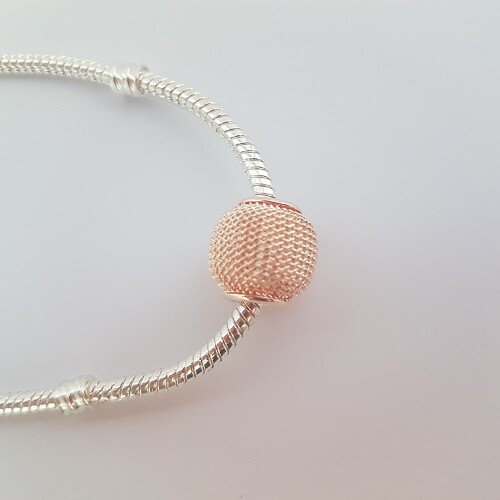 NEW 2 Pieces Rose Gold Mesh Net Spacer European Charm Bracelet Jewelry Beads - Picture 3 of 5