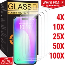 Wholesale LOT Tempered Glass Screen Protector For iPhone 17 16 15 14 13 Pro Max
