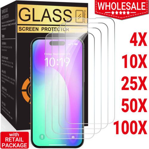 Wholesale LOT Tempered Glass Screen Protector For iPhone 15 14 13 12 11 Pro Max - Picture 1 of 20