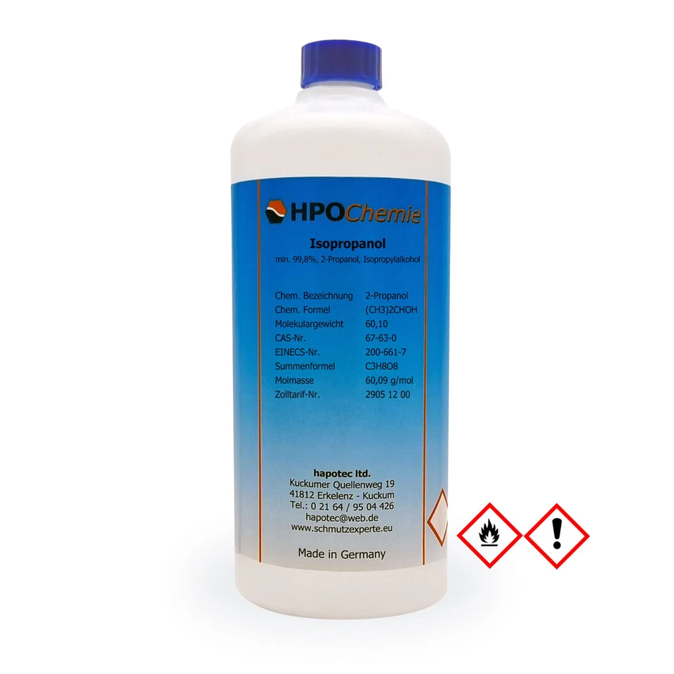 HPOCHEMIE 1/3/6 x 1000ml Isopropanol min. 99,8% 2-Propanol Isopropylalkohol IPA Reiniger