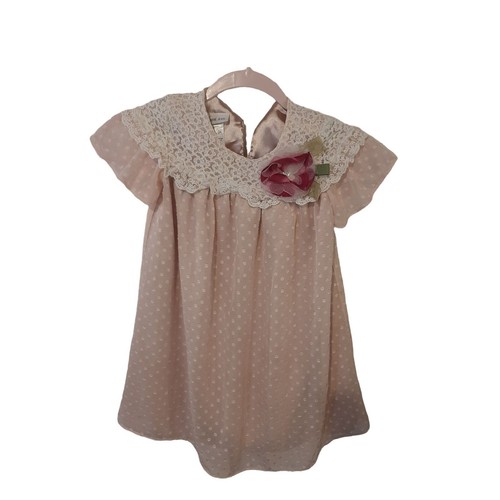 BONNIE JEAN | Blush Swiss Dot Chiffon & Lace Dress | Girl's size 5T - Afbeelding 1 van 3