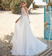 Stunning Vintage Wedding Dresses Half Sleeve Backelss A-Line Chiffon Sweep Train