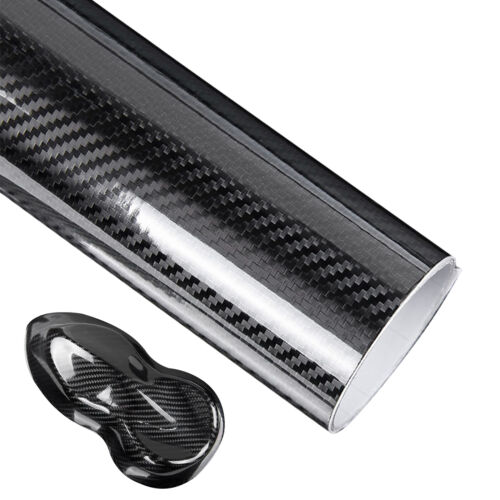 7D Premium Super Gloss Black Carbon Fiber Vinyl Wrap Bubble Free Air Release