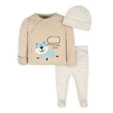 Gerber Baby Boy 3-PC Dog "Hello, I'm New Here" Khaki Take Me Home Set Size 0-3M