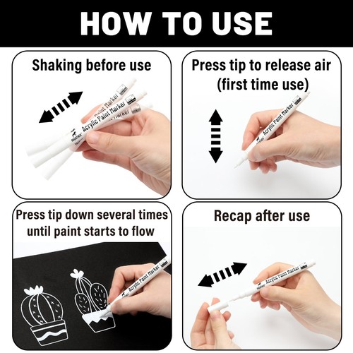 Acrylic White Paint Pens 6 Pack 0.7mm Extra Fine White Paint Marker For Rock Pai - Picture 4 of 6