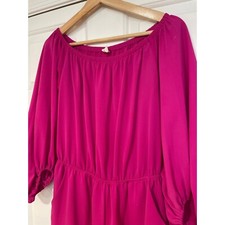 Bright Pink Lighweight Gauzy Off the Shoulder Balloon Sleeve Romper M