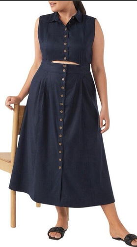 Commonry Linen dress Cutout Detail - Women’s Midi Summer Dress Chic & Stylish - Picture 2 of 4