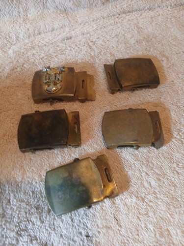 Vietnam Cold War Era Us Navy, Belt Buckles Lot Of 5 Usn Brass - Picture 6 of 12