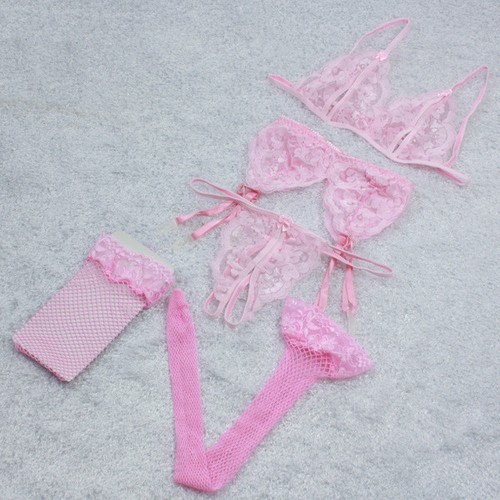 Spitzen-BH, Höschen, Strumpfband UND Fischernetz Strumpf Sets - 4 Farben - sexy - Bild 17 von 23
