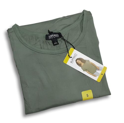 Buffalo sz:S Women's Crew Neck Super Soft French Terry T-Shirt Relaxed Top Green - Picture 3 of 11
