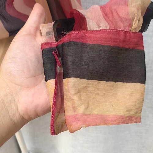 Catherine Malandrino sheer silk vertical brown pink make be stripe blouse - Picture 7 of 13