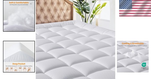 Breathable Quilted Mattress Topper for King Beds - Machine Washable & Soft - Picture 2 of 10