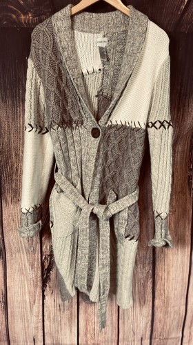 CHICOS MULTI COLORS BEIGE LONG SLEEVE DUSTER CARDIGAN SWEATER SIZE 1 = SZ 8