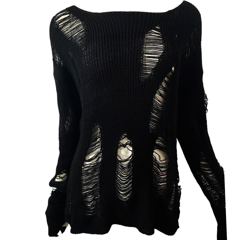 HOT HEW Punk Rave Goth Rock Fashion Black Knit Sweater Shirt Tops Steampunk Sexy