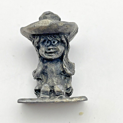 Ricker Pewter Cowgirl Big Hat Boots Farm Girl Miniature Figurine Vintage Mini