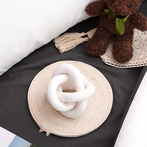 Wood Chain Link Decor 3 Link Wood Knot Decor Hand Carved Coffee Table White - Picture 5 of 7