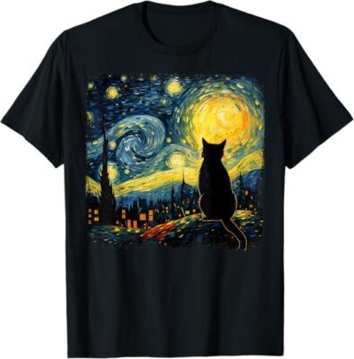 #ad Cat Starry Night Van Gogh Cat For Cat Lover Cat Mom Cat Dad T Shirt $21.99
