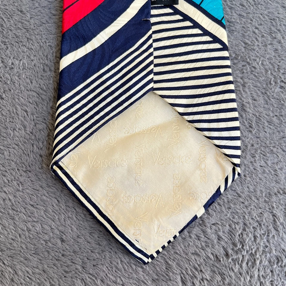 Винтажный роскошный галстук Gianni Versace Neiman Marcus геометрический синий многоцветный - Изображение 3 из 4