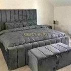 New Florida Vertical Line Style Upholstered Panel Plush Velvet Bed Frame Uk